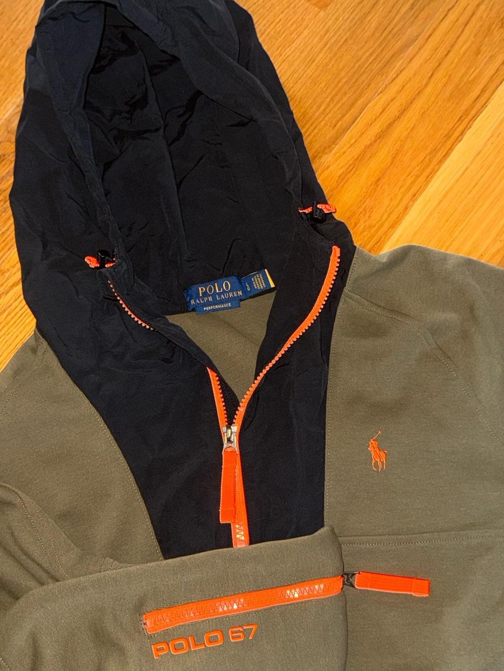 Polo Ralph Lauren 67 Water-Repellent Hybrid Hoodie Anorak 1/4 Zip Olive Sz L